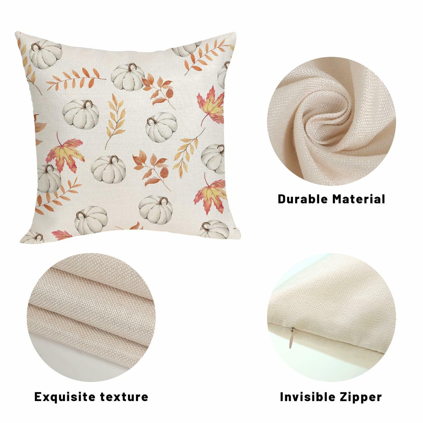 OFIRD Fall Decor Pillow Covers 20x20 White Pumpkin Maple Leaves Pack of 2