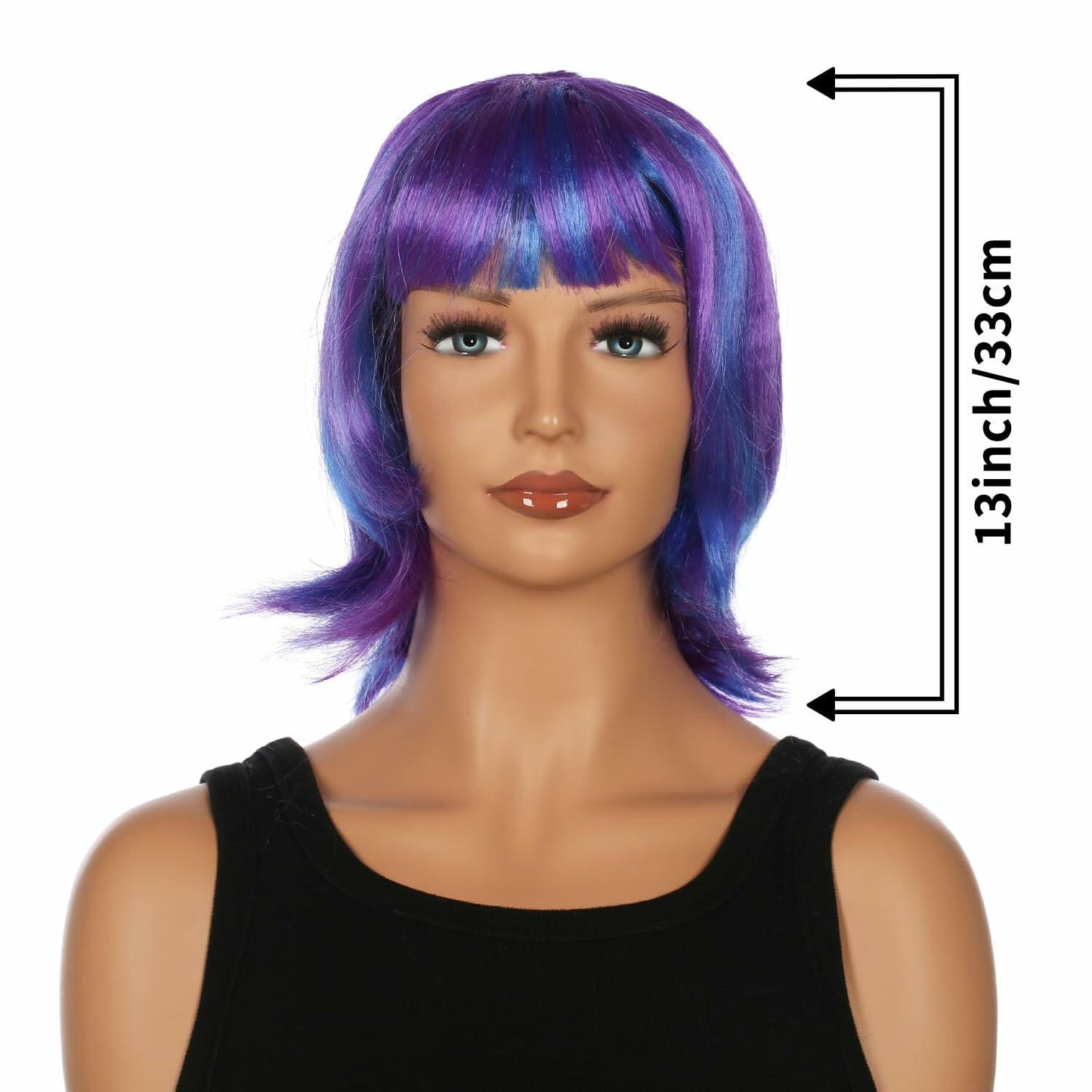 JUST FOR PARTY 13" Short Bob Synthetic Wig with Flat Bangs Purple Blue