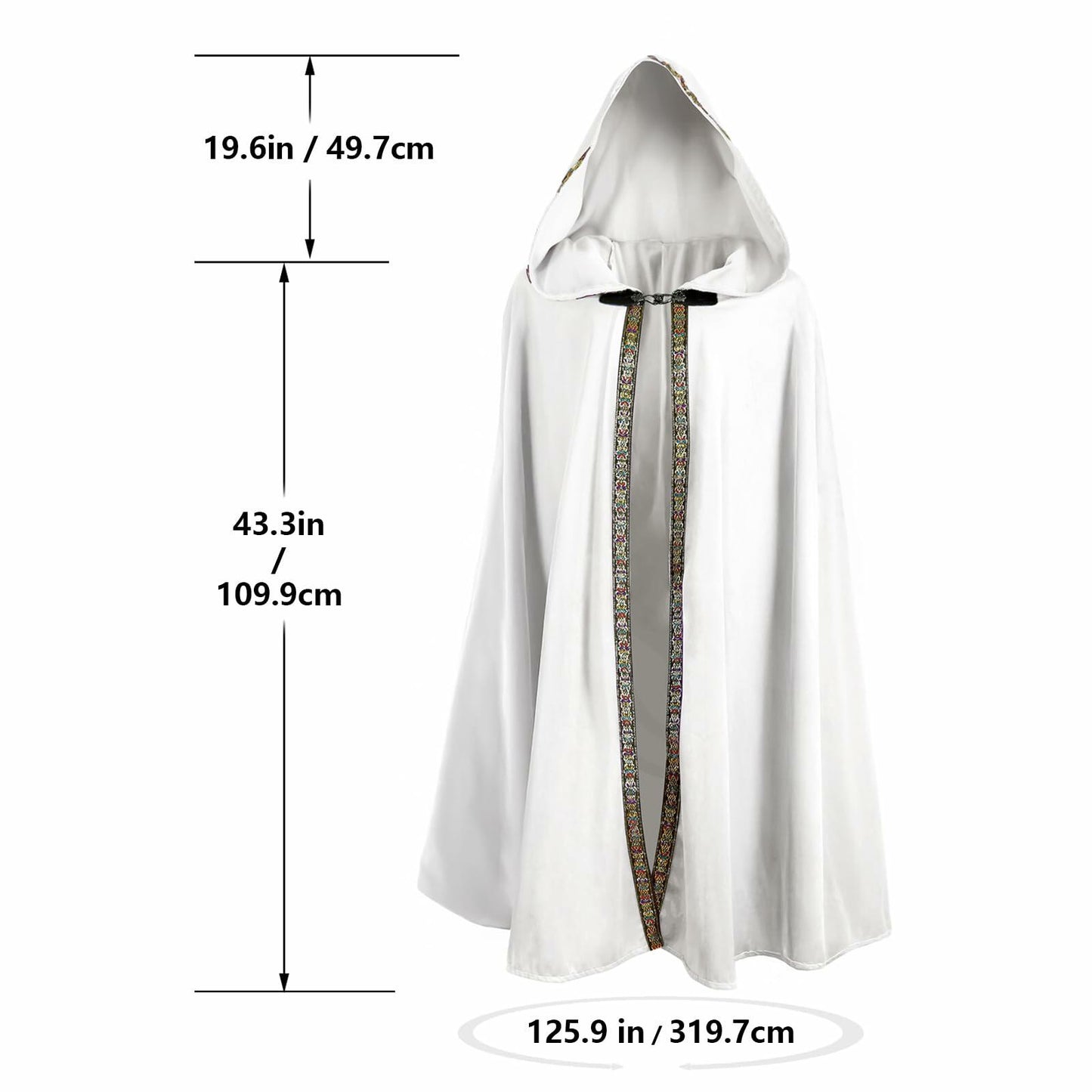 JPXH Hooded Doom Cloak Renaissance Long Cape Cosplay Halloween White One Size