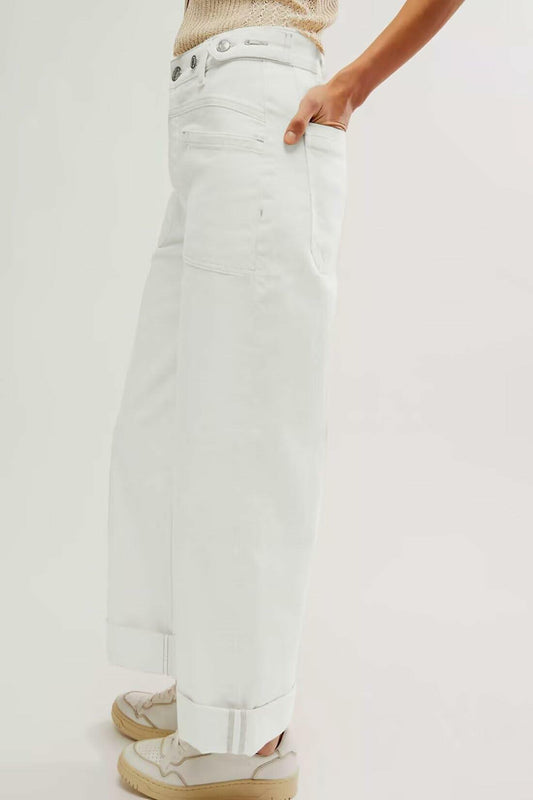 Allimy Womens High Waisted Wide Leg Cargo Jeans White Size 16