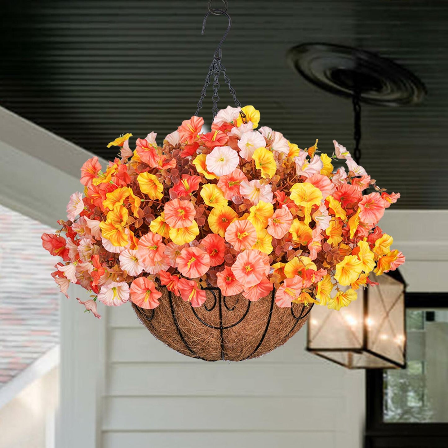 Ivydale Artificial FallFlowers Basket Silk Morning Glory Eucalyptus UV Resistant