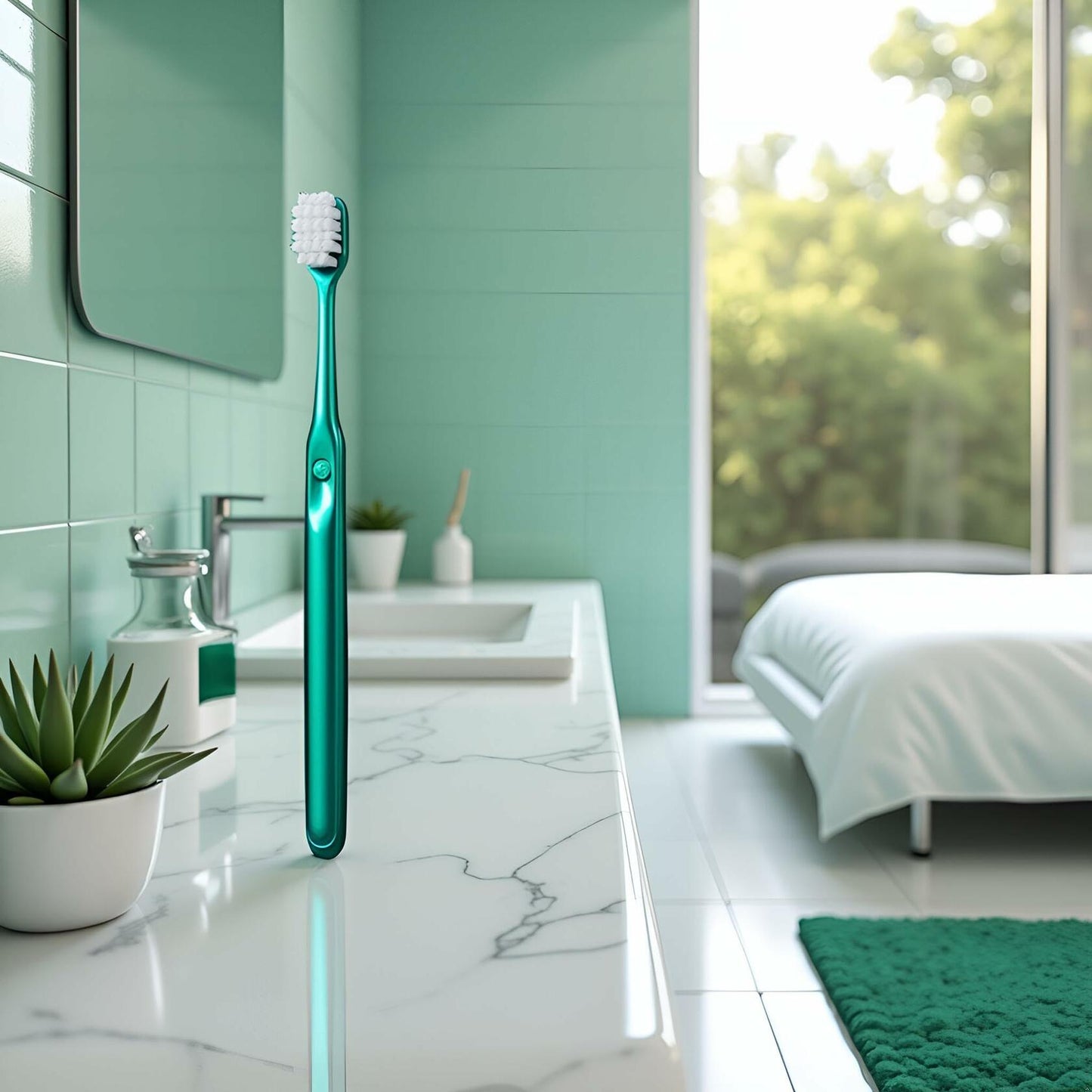 Calsgkspray Green Wide Head Fine Bristle Portable Manual Toothbrush