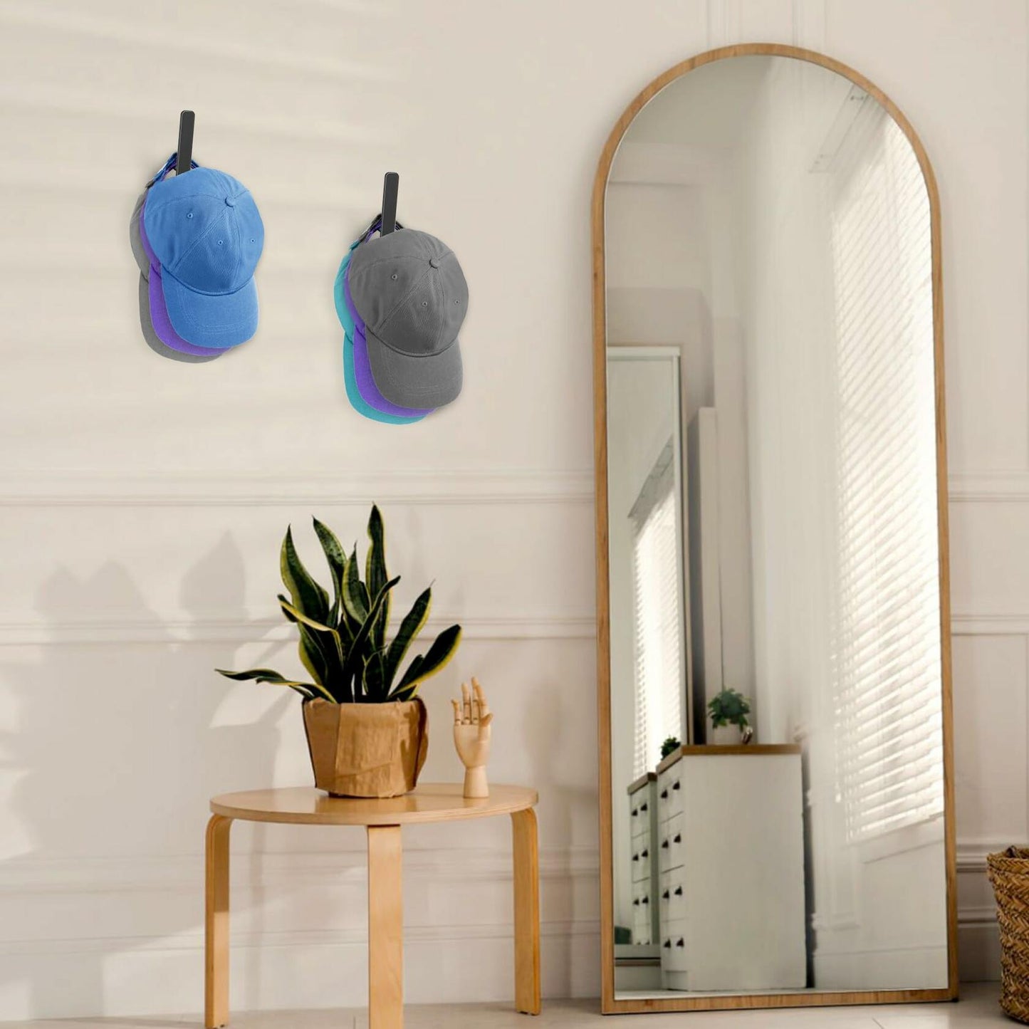 PEDORUBY Wall Mount Hat Rack Hooks for Baseball Caps 3 Pack Black