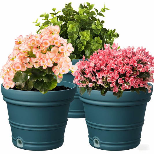 MYITYARD 3 Pack 7 Inch Plastic Plant Pots with Drainage Holes Beige