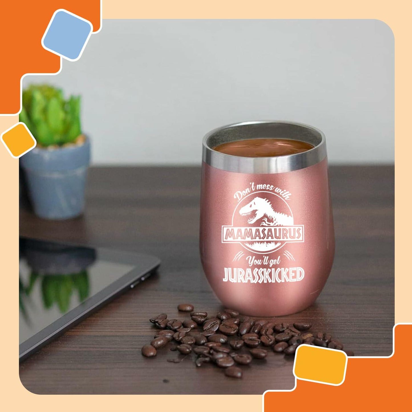 NewEleven 12 Oz Mamasaurus Stainless Steel Tumbler - Funny Mom Gift