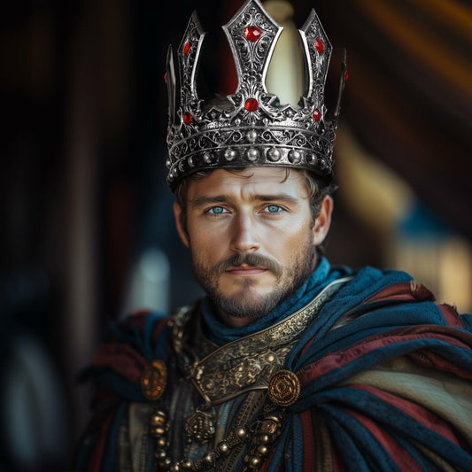 MCJC Medieval King Crown with Red Gems Adjustable Royal Tiara Bronze