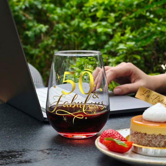 Vagafilla Stemless Wine Glass 15oz Glitter Gold Birthday Gift Transparent