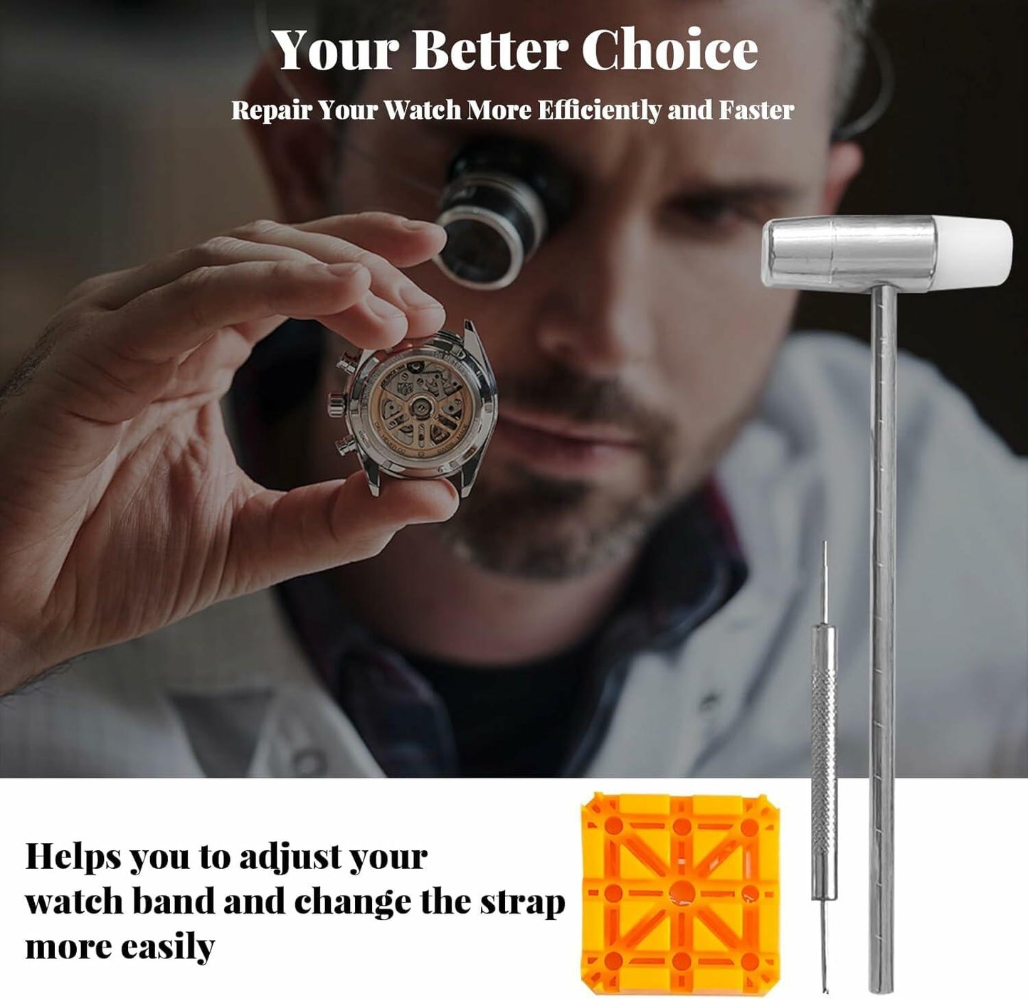 SIXCOLORS Watch Link Band Pin Removal Tool Kit with Hammer Black Storage Bag