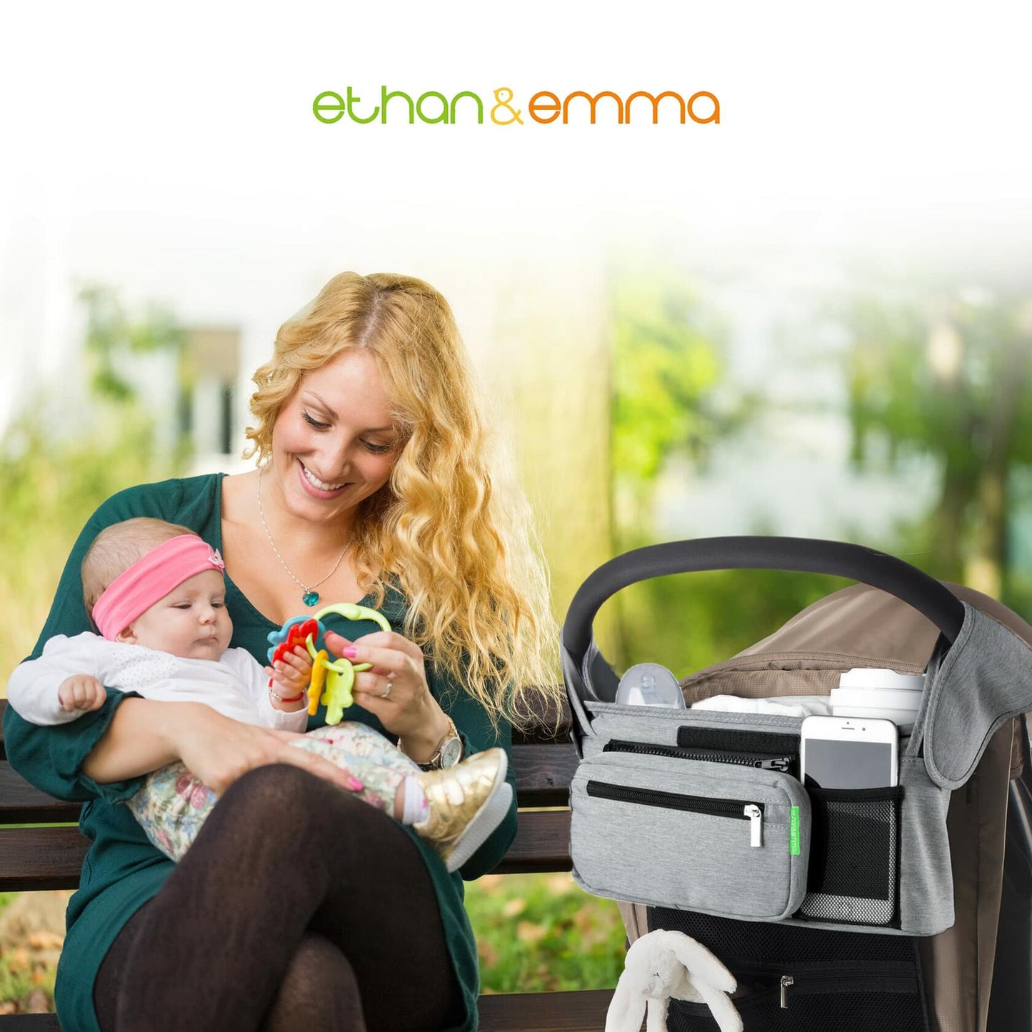 Ethan & Emma Universal Stroller Organizer Insulated Cup Holders Diaper Storage