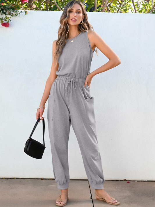 ANRABESS Women's Sleeveless Crewneck Jumpsuit Romper Grey Size Small