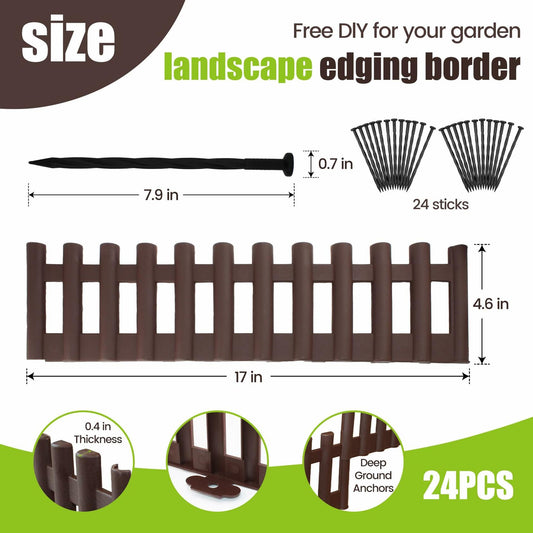 BuyAll Landscape Edging Border 17-Inch 24 Pack Brown Plastic Garden Fence