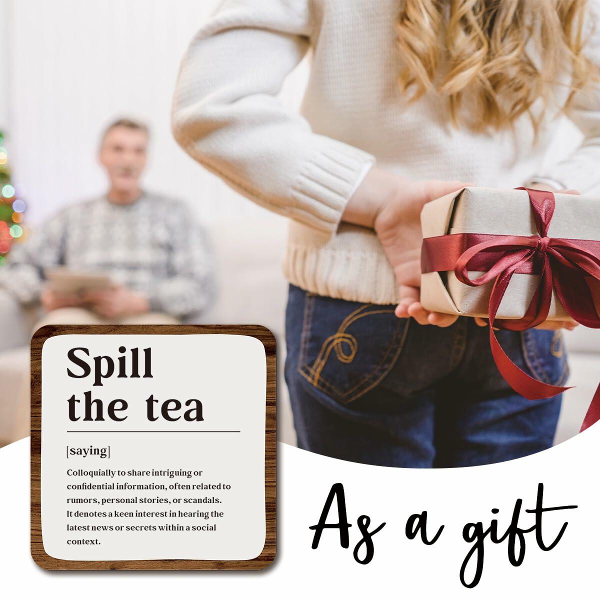 Ketsord Gossip Wood Plaque Spill The Tea Tabletop Decor White 5x5