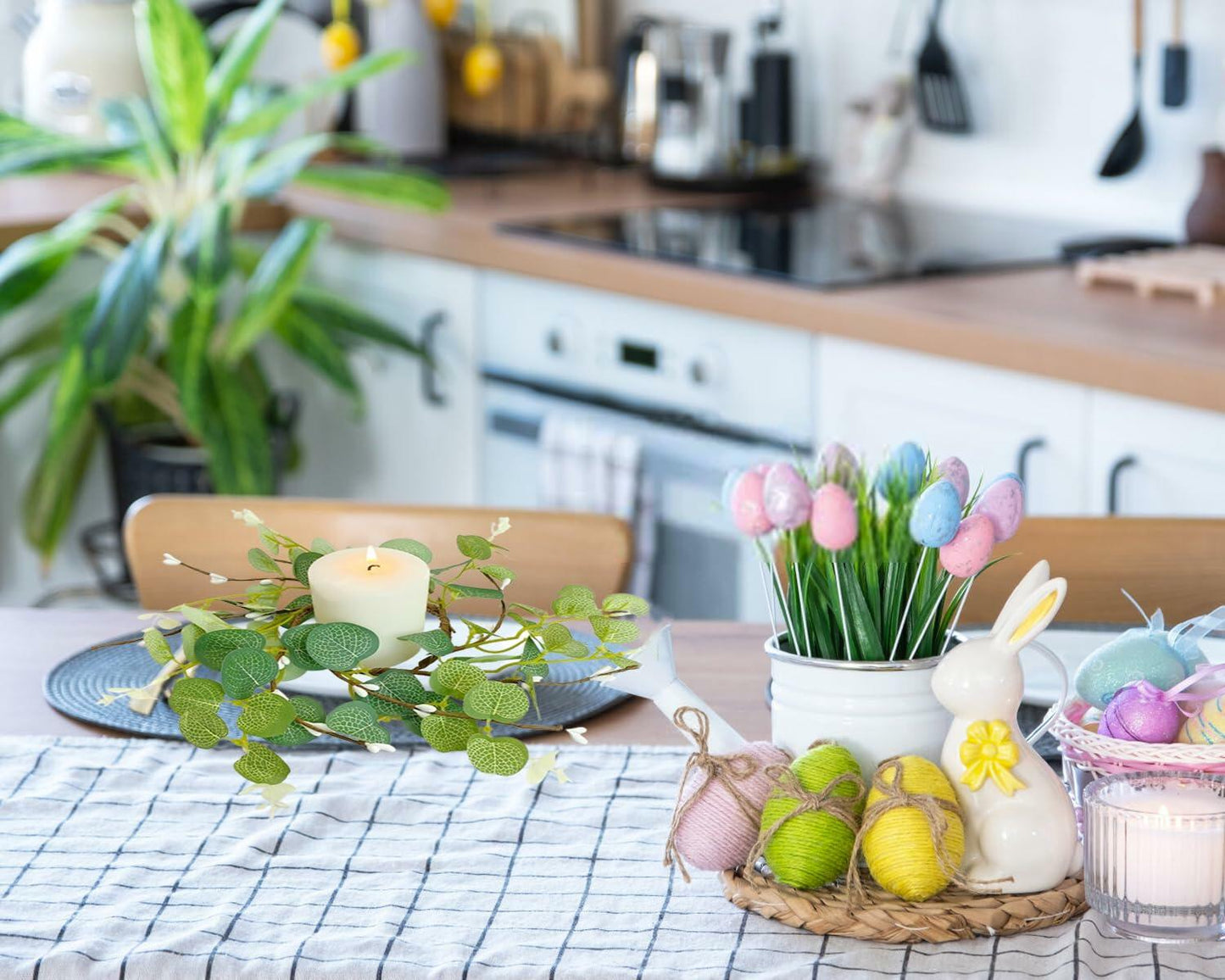 CARMELIT Easter Candle Ring Wreaths 15x15cm Artificial Eucalyptus Green 2 Pcs