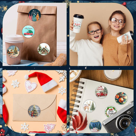 wuhuzsm 1000Pcs Christmas Stickers 2 Rolls Rustic Tree Wreath Elk Green