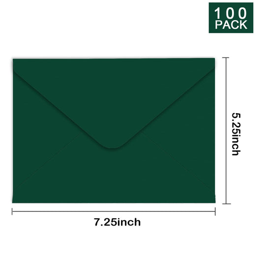 YINUOYOUJIA A7 Envelopes 5.25x7.25 Green 100 Pack V Flap for 5x7 Cards