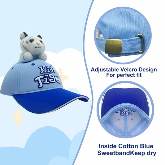 GADMEXILY Kids Boys Adjustable Cotton Baseball Cap Plush Tiger Hat Blue