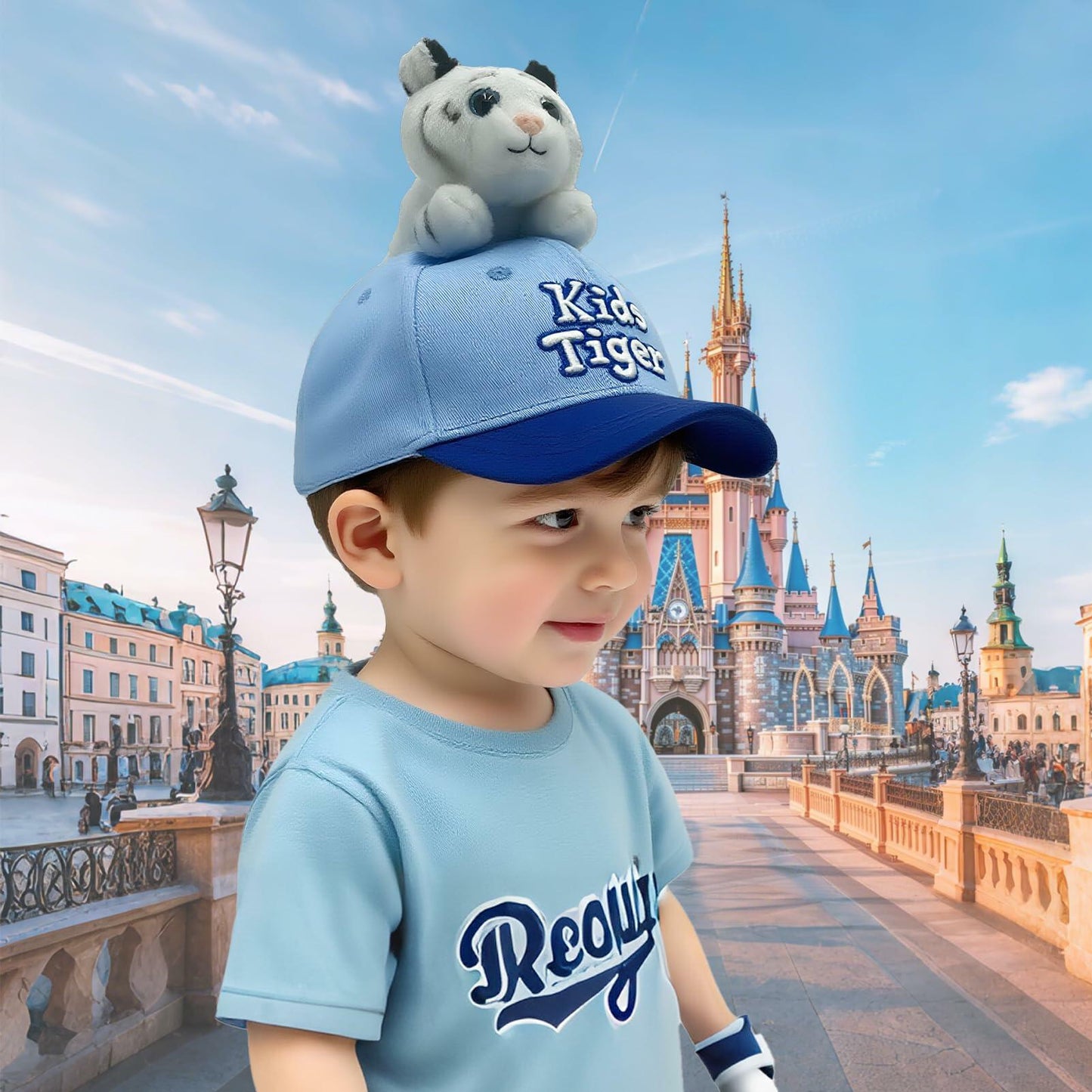 GADMEXILY Kids Boys Adjustable Cotton Baseball Cap Plush Tiger Hat Blue