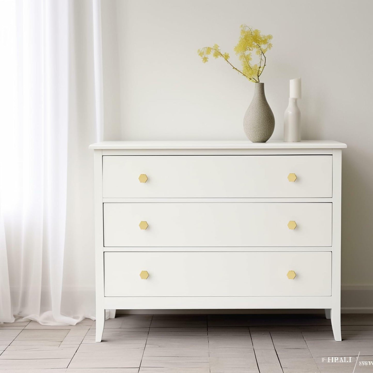 MODMONE Solid Brass Hexagonal Cabinet Knobs 1.18" Brushed Gold 10 Pack