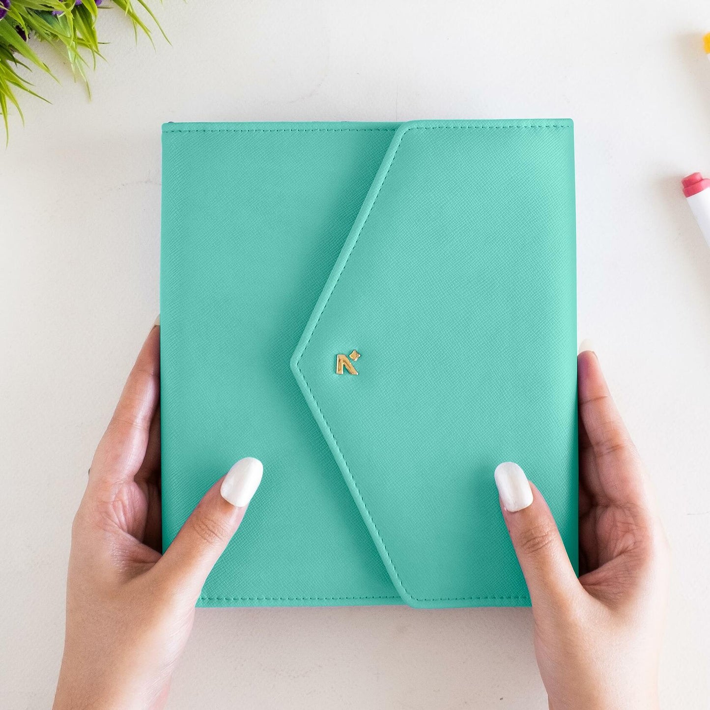 NEORAH B6 Notebook Sleeve Teal Faux Leather Dotgrid Journal Penloop Card Slots