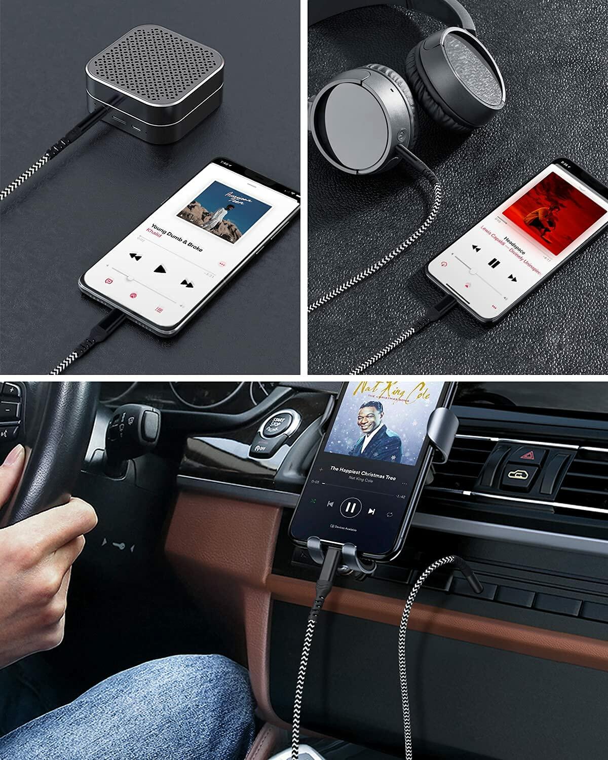 esbeecables Apple iPhone Lightning to 3.5mm Aux Cable Silver 3.3ft