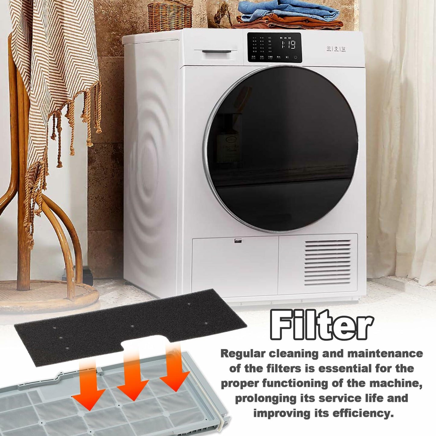 Wshxjzyay 2 Pack WH01x35719 Lint Filter Washer Dryer Combo Black