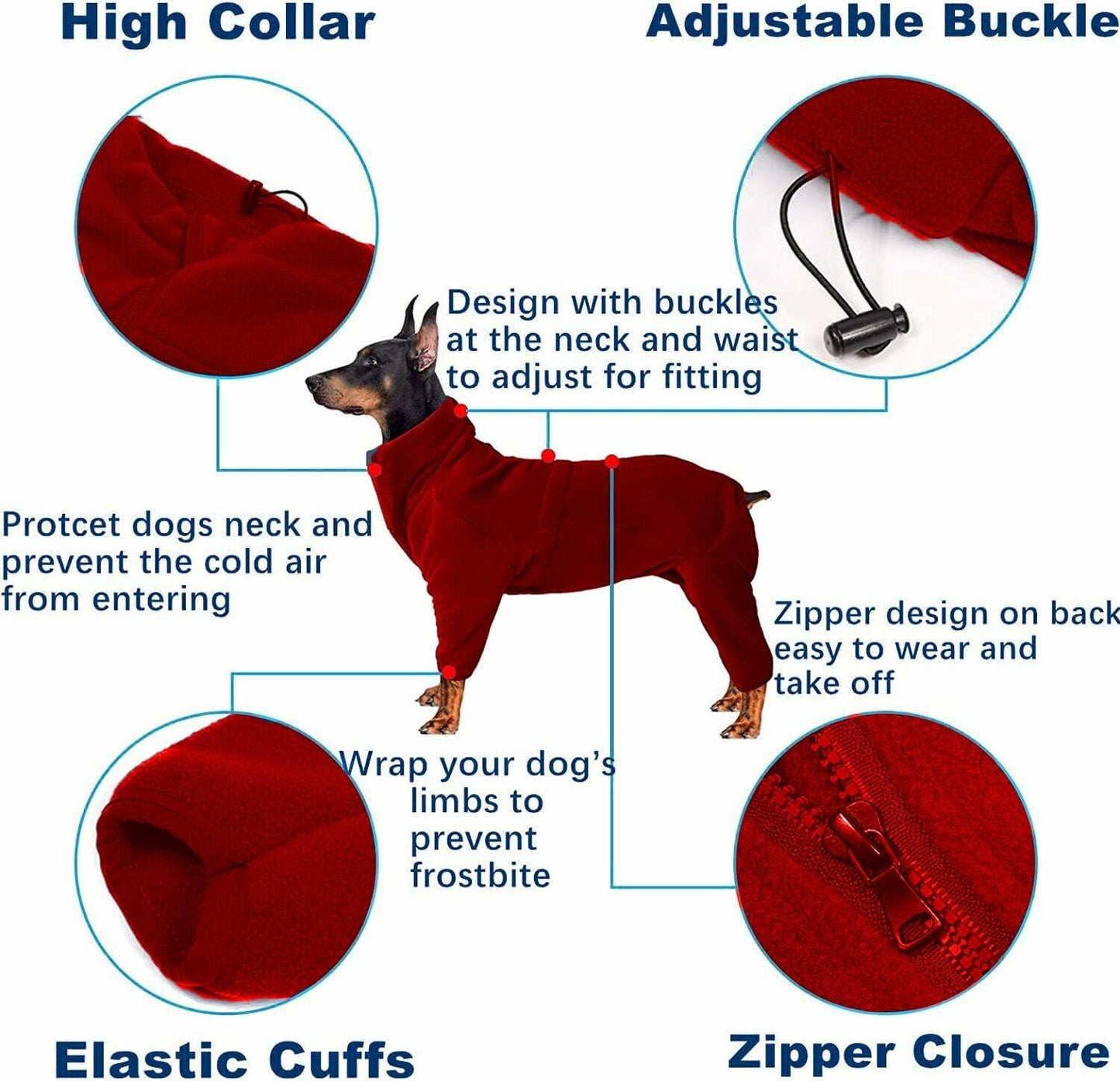 kims cosiart Polar Fleece Dog Jacket Windproof Warm Padded Coat Red Size S