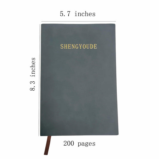 shengyoude Business A5 PU Leather Notebook 8mm Grid 200 Pages Black