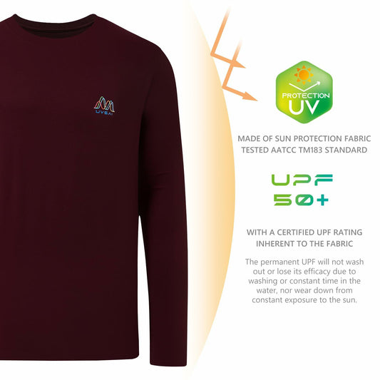 UVSAI Men’s UPF 50+ Long Sleeve Performance T-Shirt Burgundy Size 3X-Large