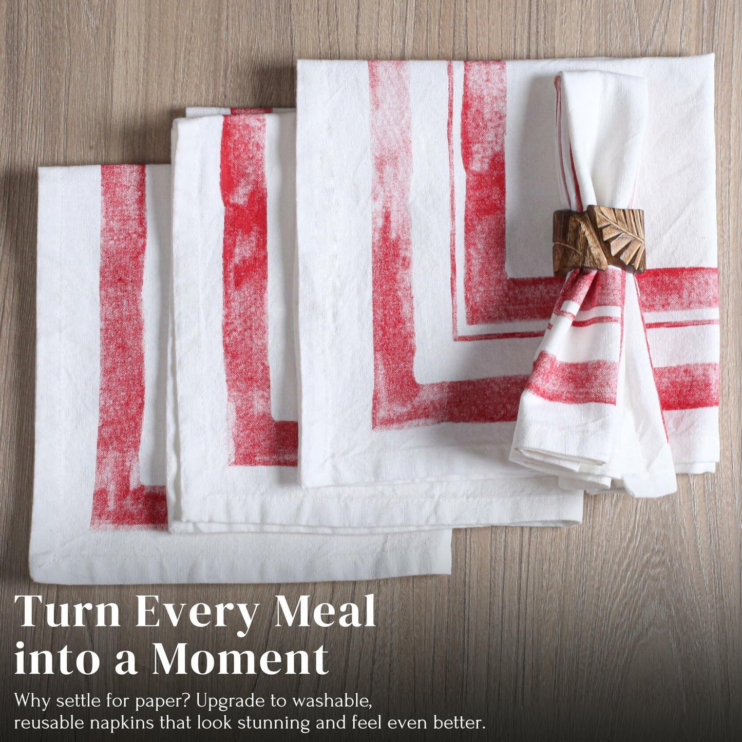 Palisa Cloth Dinner Napkins Set of 4 18x18 Inches Red Frame Border Cotton