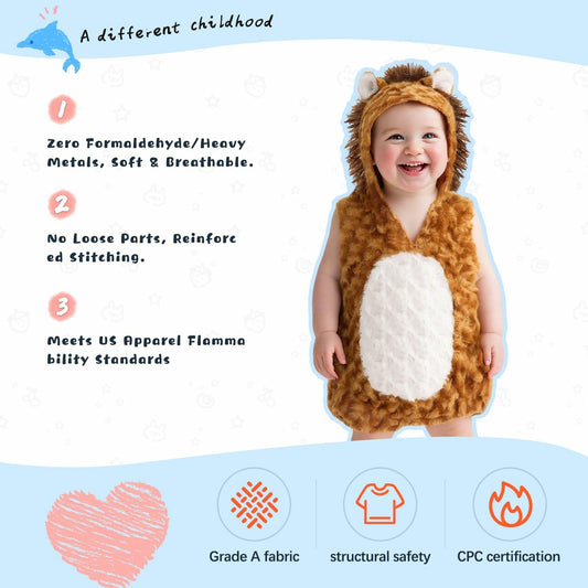 UQJE Baby Toddler Lion Costume Plush Furry Halloween Brown Size 3'-3'4"