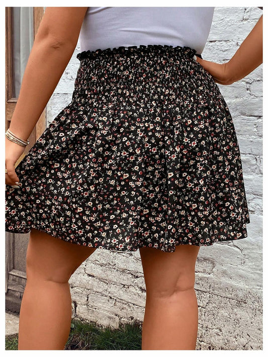 MakeMeChic Plus Size Mini Skirt Ditsy Floral Frill Trim A Line Multicolor 3XL