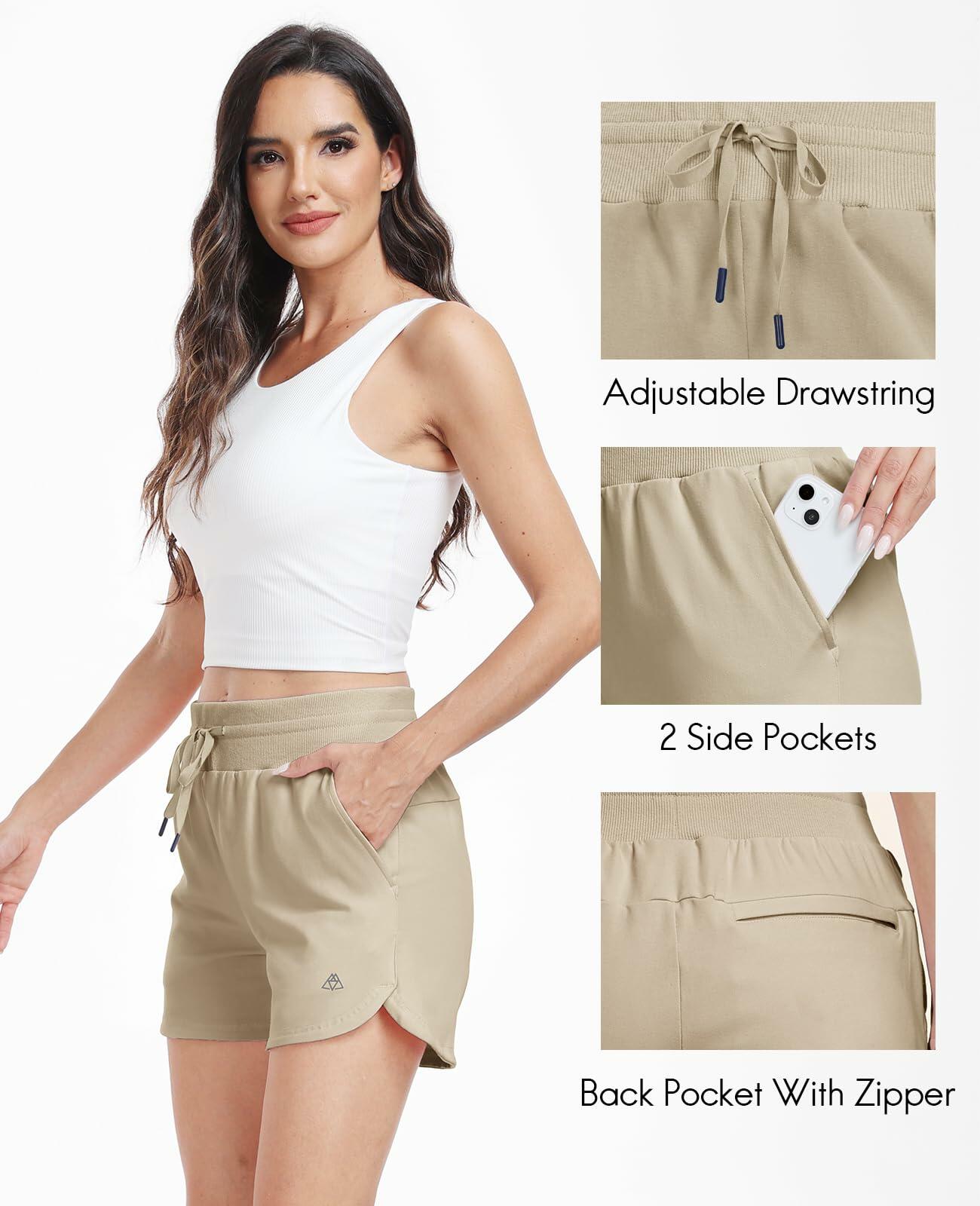 Haimont Women's Cotton Sweat Shorts 4" Khaki Loose Fit Pockets Size XL