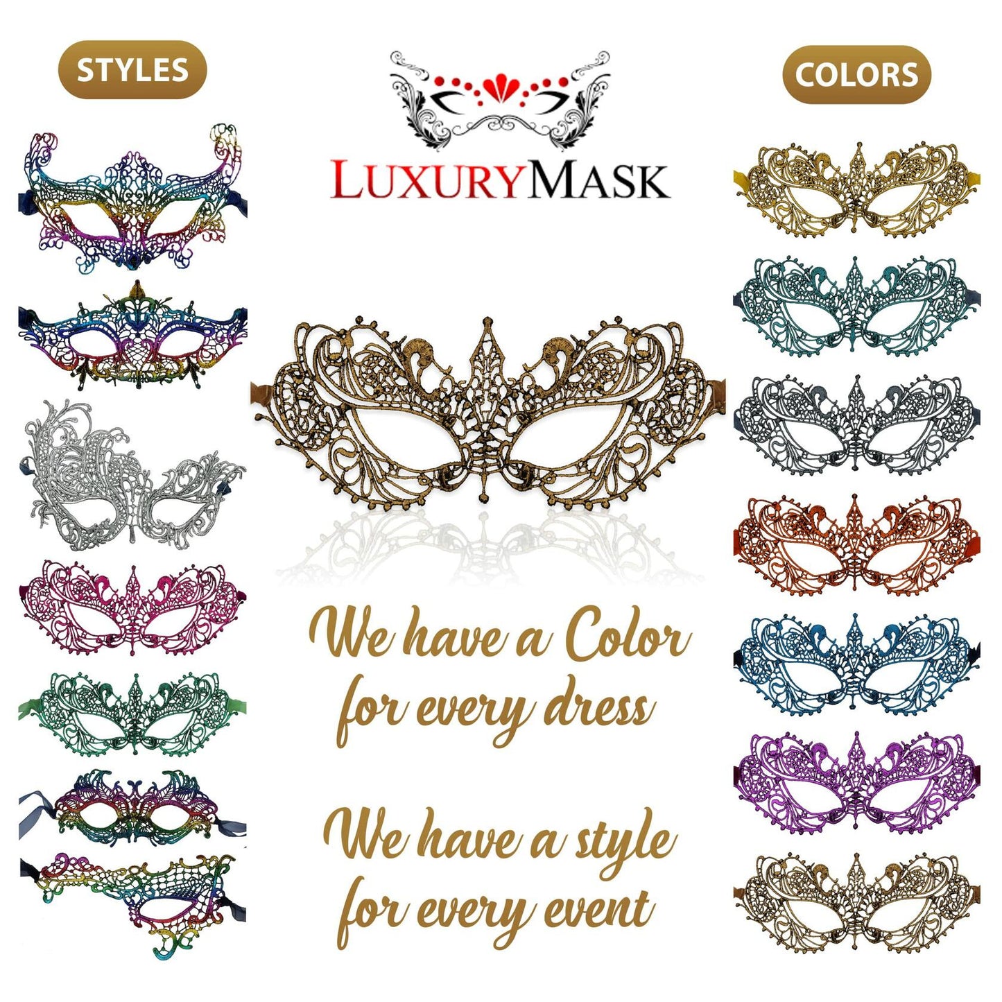 Gold Masquerade Mask For Women - Lace Masquerade Masks for Masquerade Party,