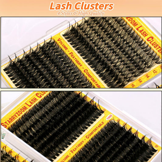 Starryzoom Lash Clusters Kit 525Pcs D-Curl 10-18MM Natural Full Volume