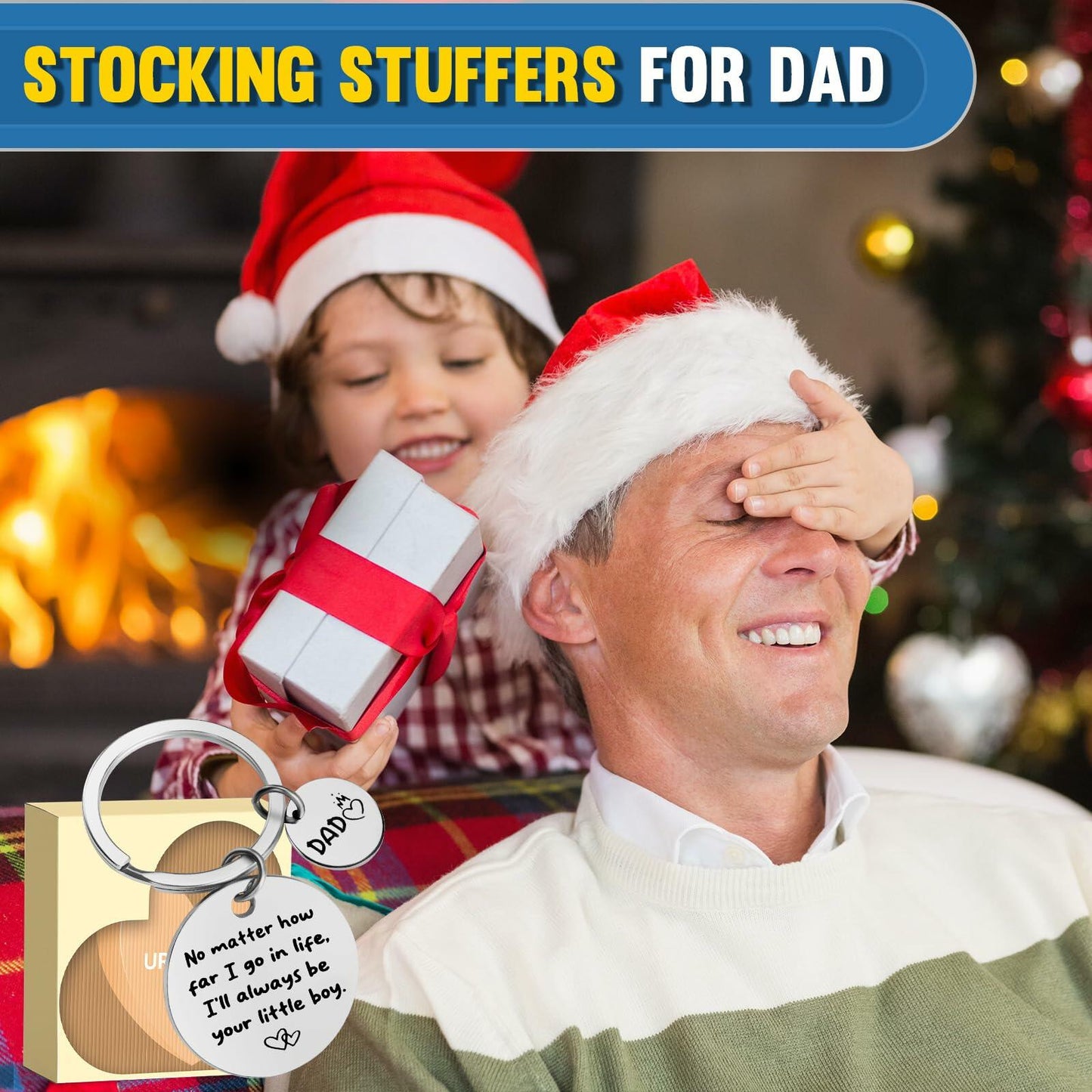 URECOVER Silver Stainless Steel Engraved Keychain for Dad from Son Hearts