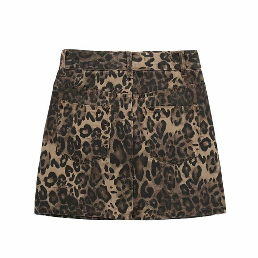 TYSSEDAL Women's Leopard Print Denim Mini Skirt High Waisted Small