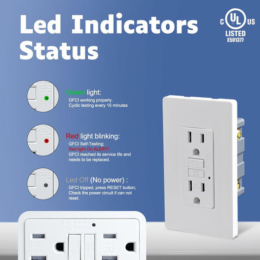 Joyhope 15 Amp GFCI TR Tamper-Resistant Outlet Self-Test Matte White 2 Pack