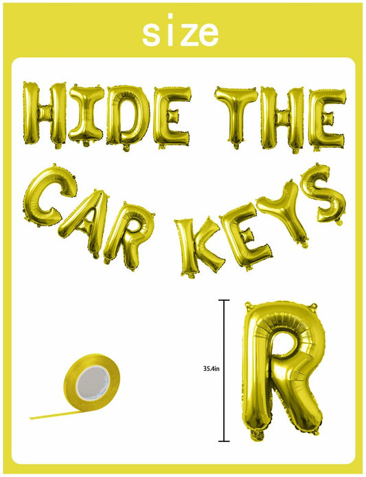 Tuoyi 16" Gold “HIDE THE CAR KEYS” Balloon Banner – 3D Foil Party Decor