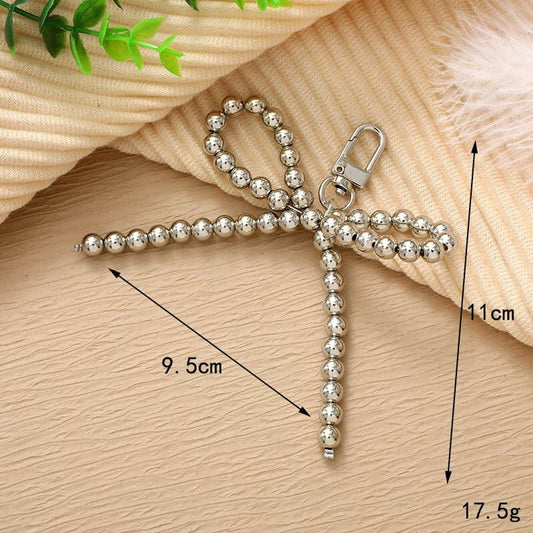 WJR Pearl Bow Bead Keychain Charm Elegant Bowknot Keyring Silver