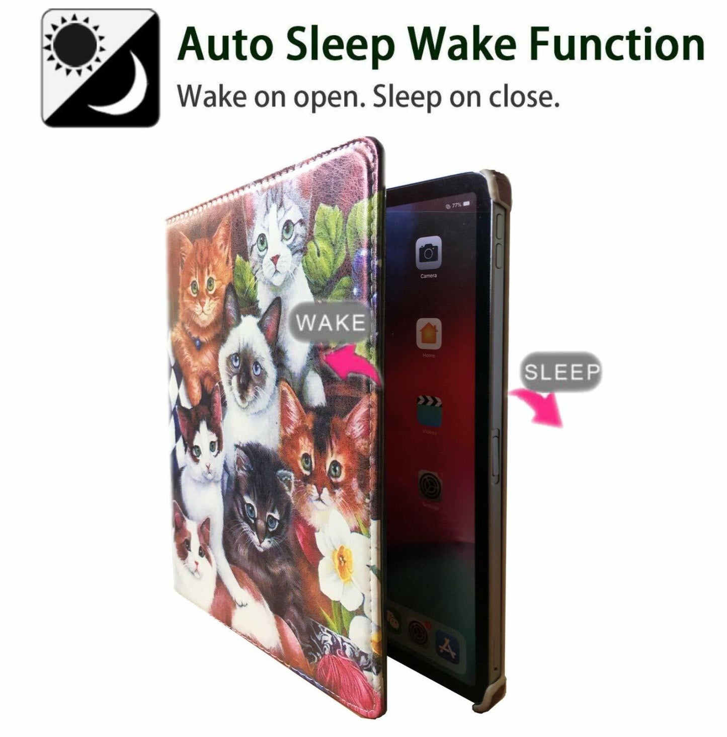 iPad 11" 1st Gen 2018 Rotating Smart Leather Case – Cat Design