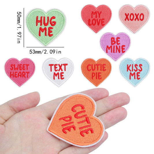 8 Heart-Shaped Embroidered Patches Sew-On DIY Applique for Jeans & Dress