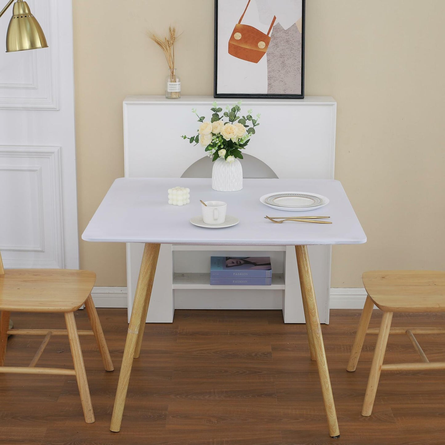 White Fitted Square Tablecloth 34x34in Elastic Spandex Party Table Cover