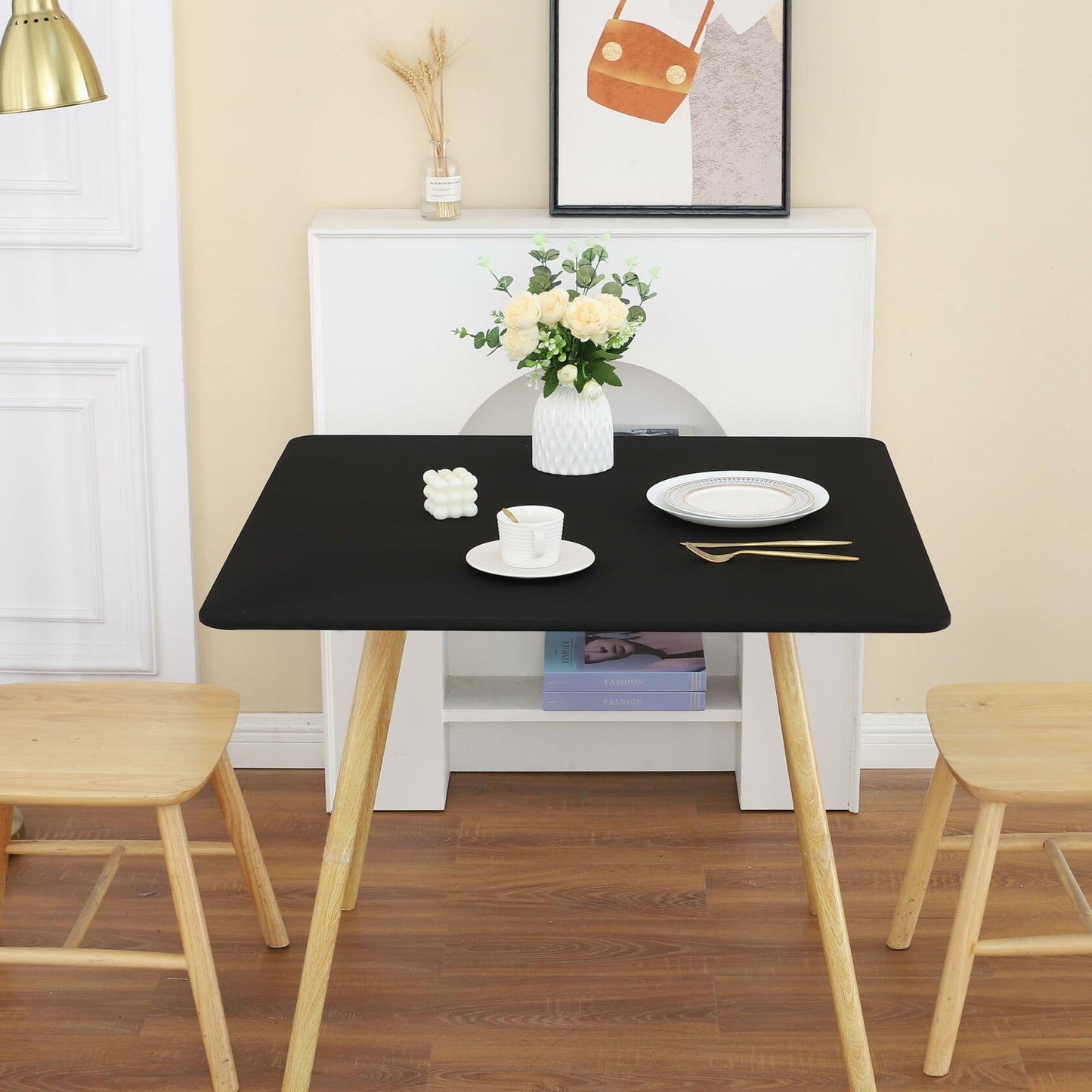 Black Fitted Square Tablecloth 34x34in Elastic Spandex Party Table Cover