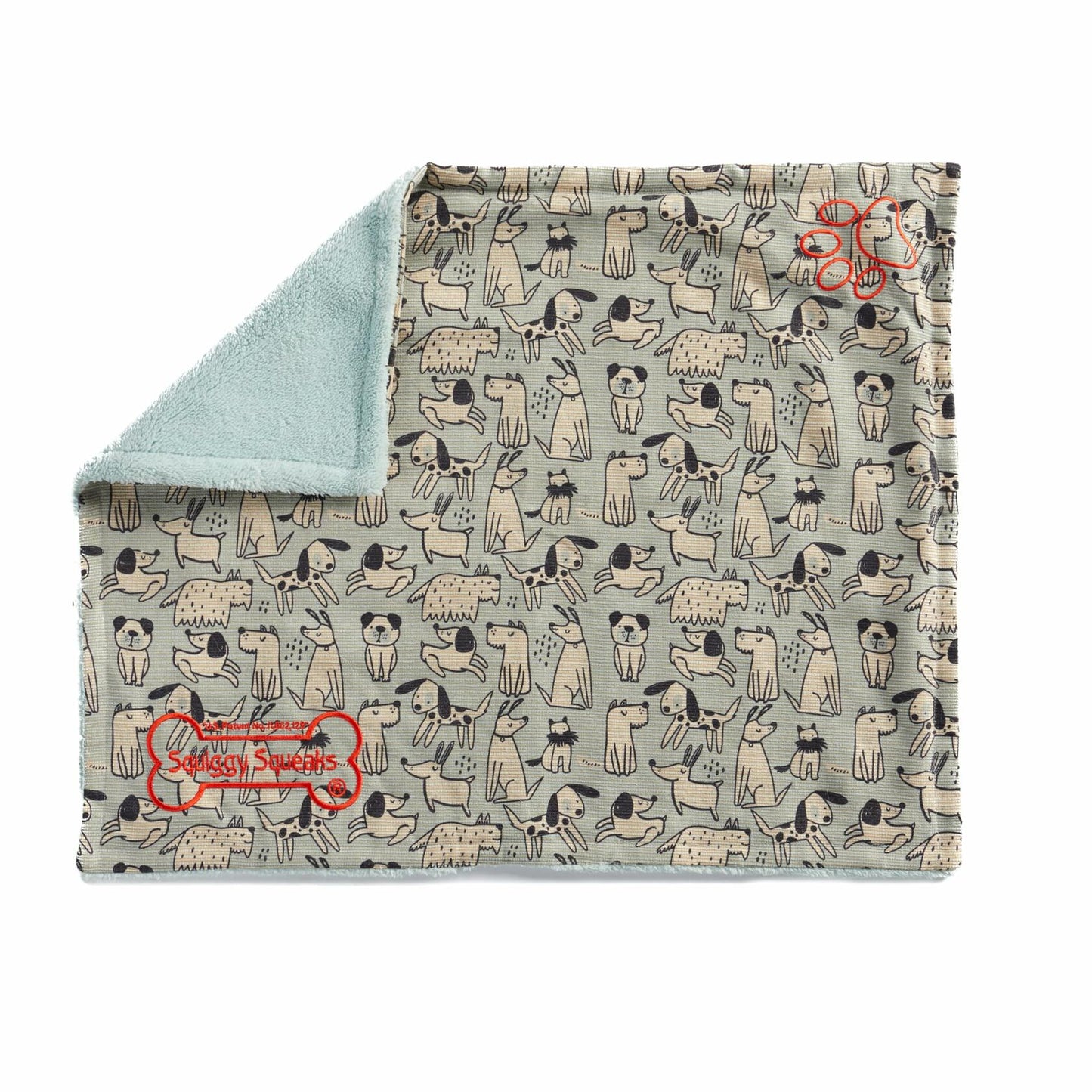 Squiggy Squeaks Dog & Cat Sleep Play Blanket Squeaky Toy 22x27in Blue/Green