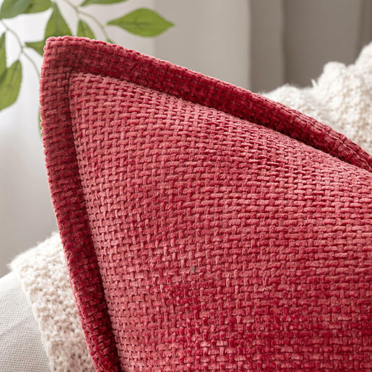 Woaboy 2-Pack Red Decorative Pillow Covers 18x18in Chenille Throw Pillows