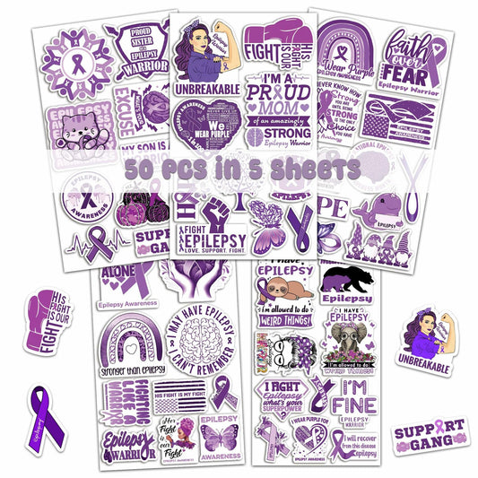 BIGZORO 50PCS Epilepsy Awareness Stickers Ribbon Vinyl Decals Waterproof