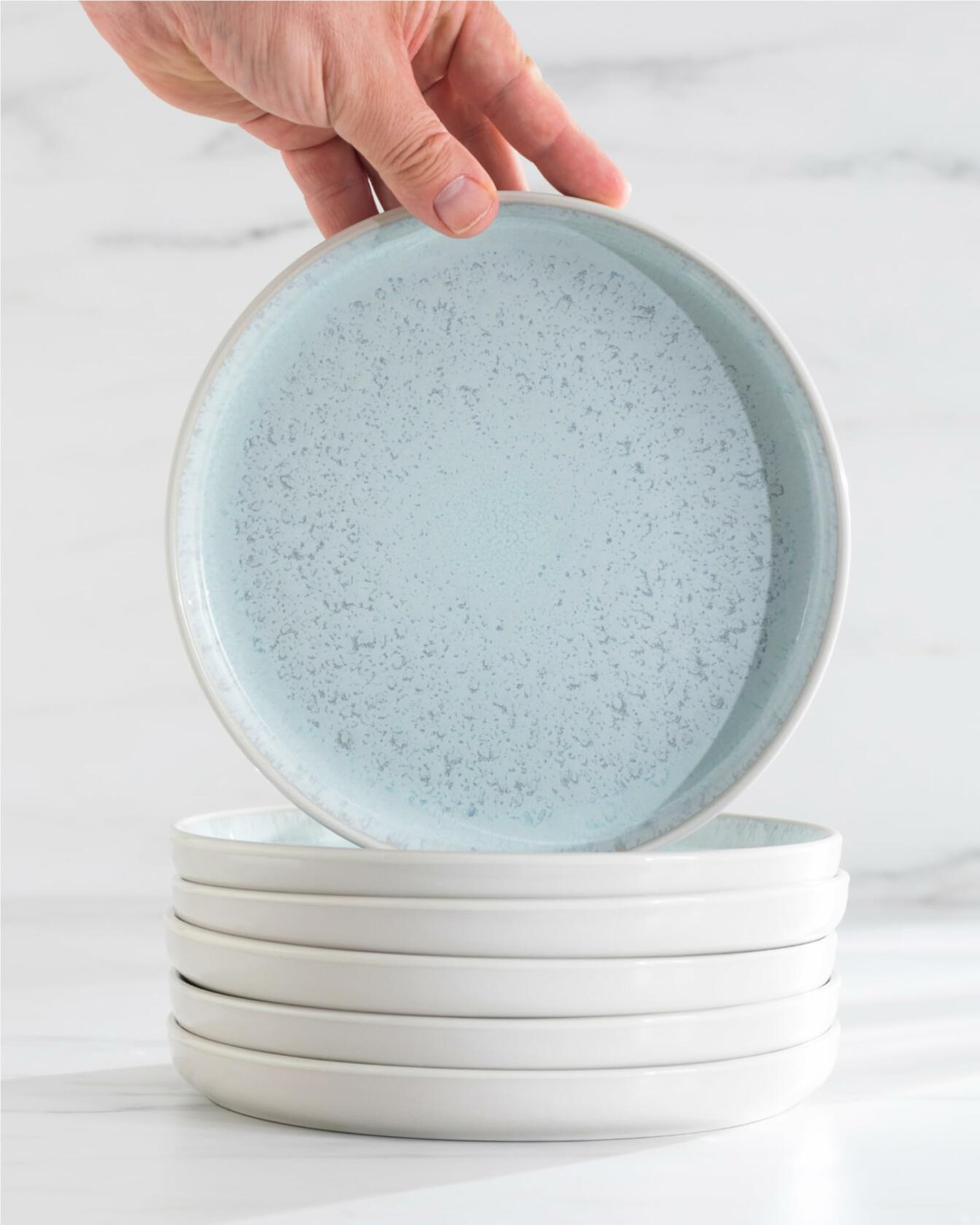 Stoneware Coffee Mug Set of 4 Modern Beige Blue Ceramic Cups 14.5oz