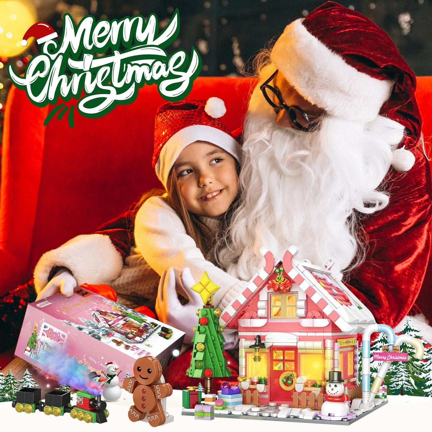 GIVFOZAY 1288PCS Christmas Gingerbread House Building Block Set Pink OPEN BOX