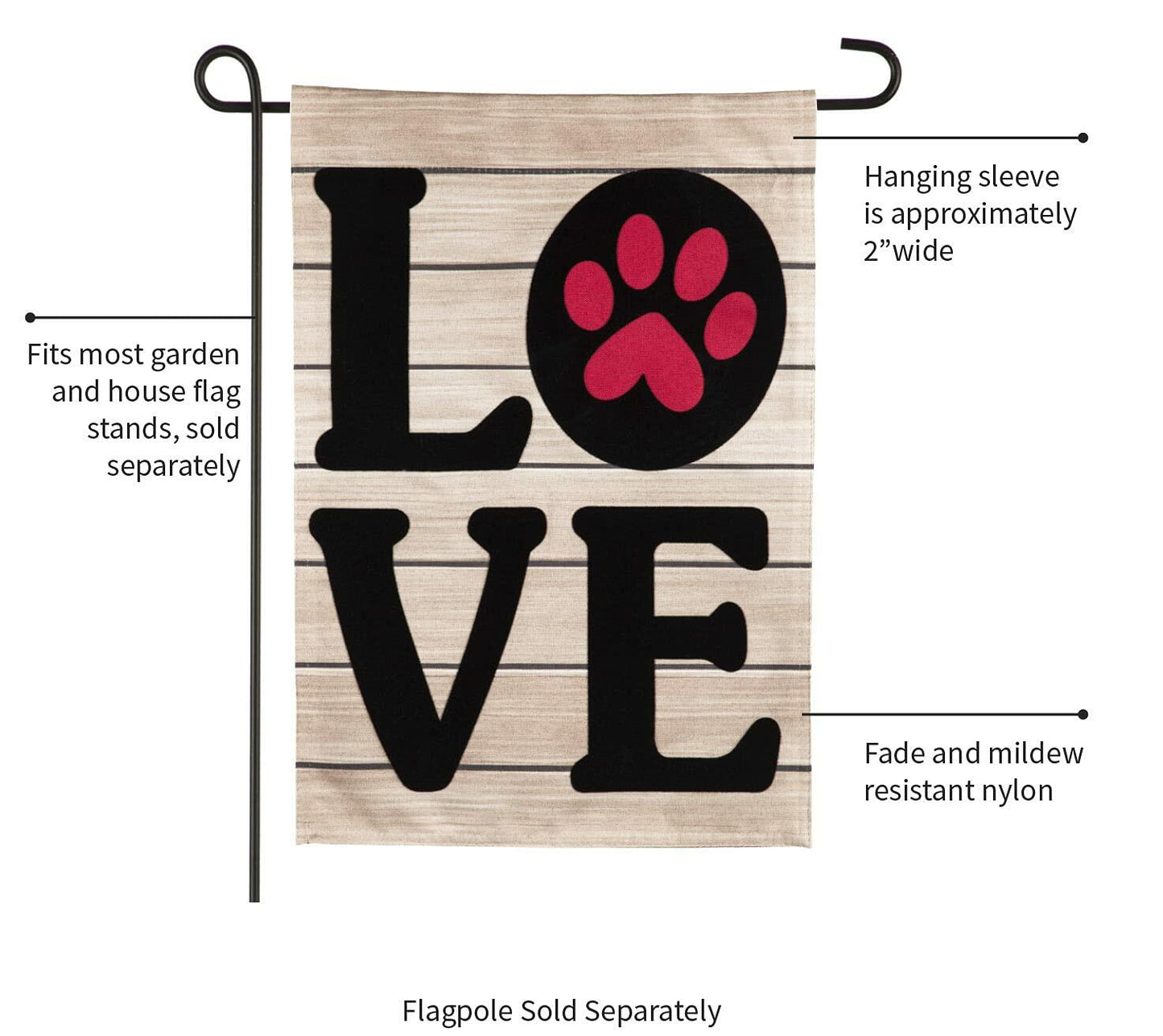 Evergreen Paw Print LOVE Garden Flag 12x18 Double-Sided Pet Lover Outdoor