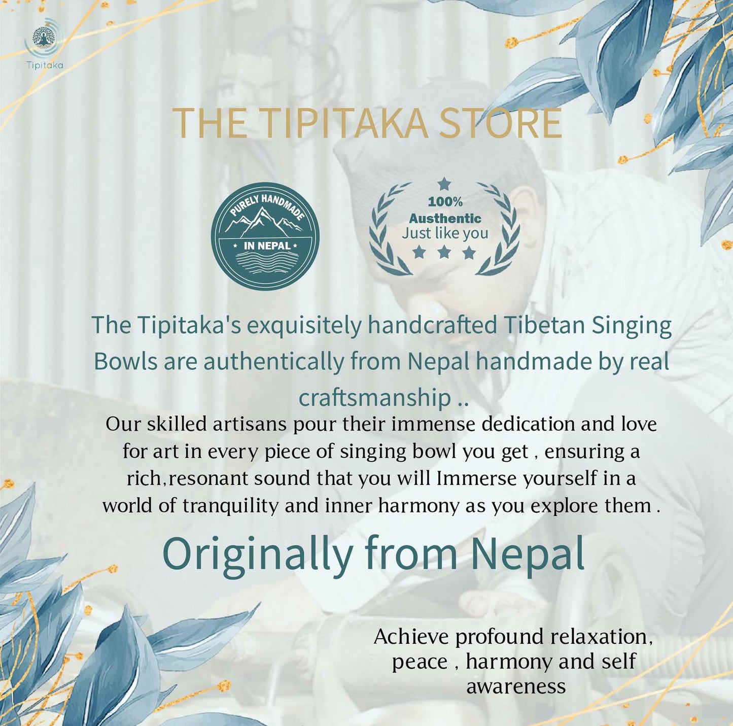 Tipitaka Tibetan Singing Bowl 4" Bronze Hand-Hammered Meditation Yoga Set